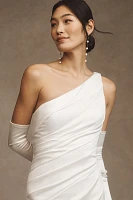 Jenny by Yoo Elora One-Shoulder Ruched Satin Slip Gown