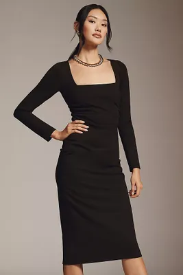 BHLDN Larisa Square-Neck Long-Sleeve Stretch Crepe Midi Dress