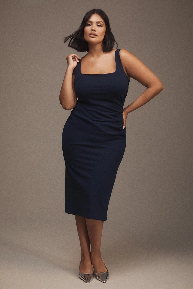 BHLDN Andie Square-Neck Stretch Crepe Midi Dress | The Summit