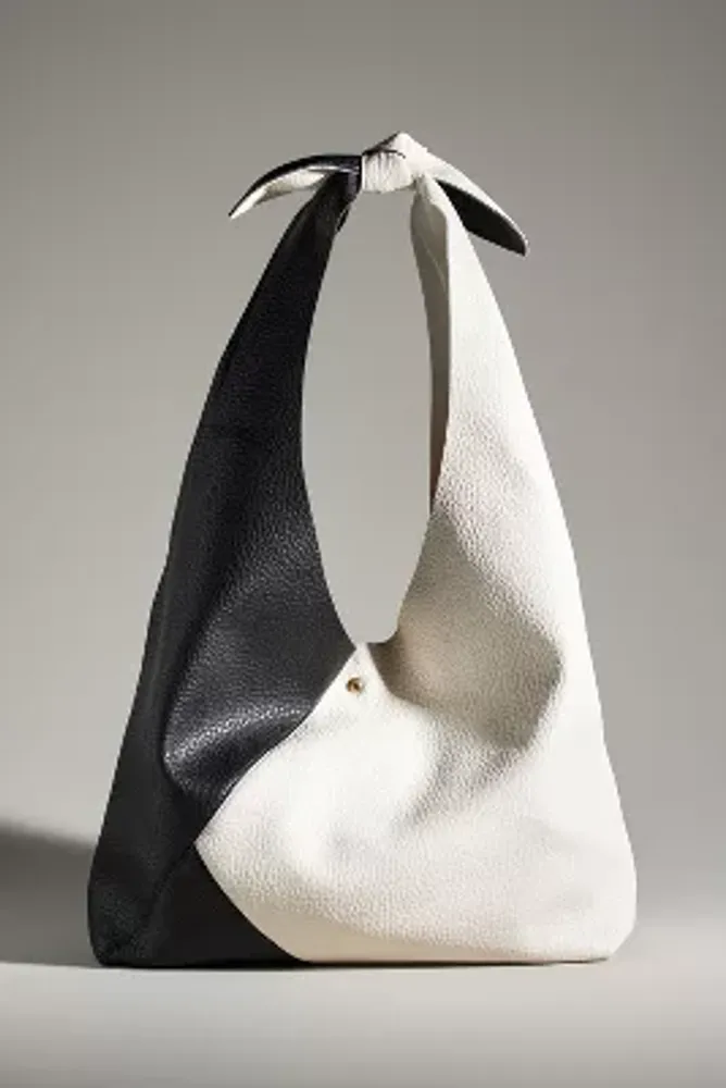 Faux Leather Colorblock Knotted Shoulder Bag