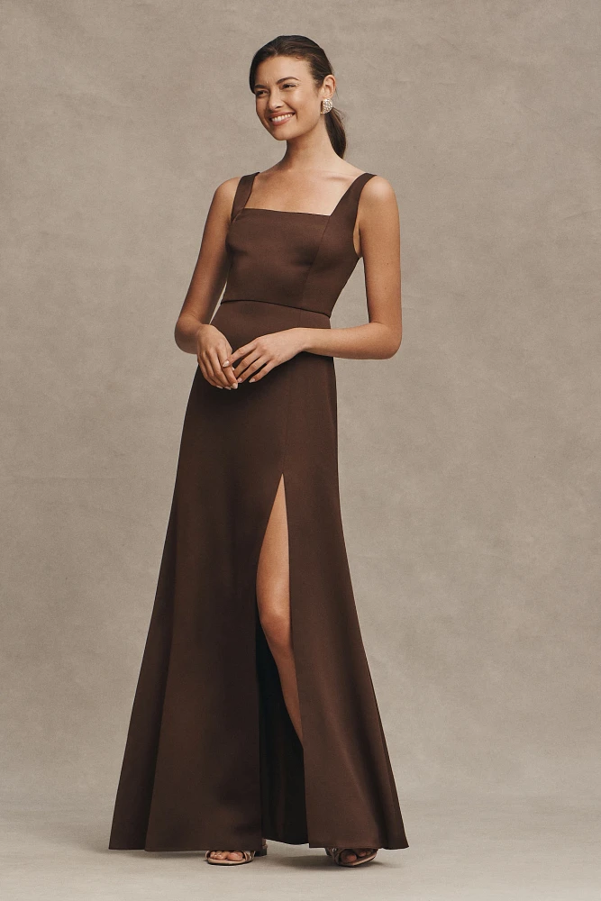 BHLDN Sophia Square-Neck Satin Maxi Dress