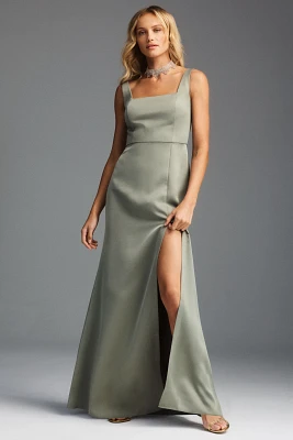 BHLDN Sophia Square-Neck Satin Maxi Dress