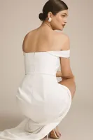 BHLDN Cleo Off-The-Shoulder Satin Maxi Dress