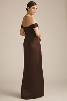 BHLDN Cleo Off-The-Shoulder Satin Maxi Dress