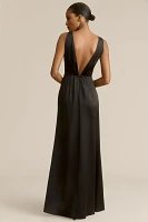 BHLDN Alice High-Neck Satin Maxi Dress