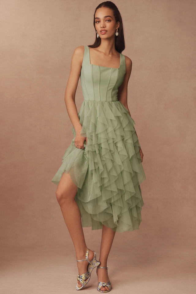 BHLDN Talia Square-Neck Corset Tulle Midi Dress at MarketFair Shoppes in  Princeton, NJ