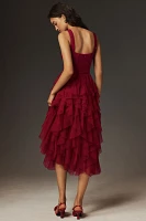 BHLDN Talia Square-Neck Corset Tulle Midi Dress