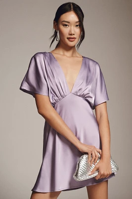 BHLDN Leila High-Shine Satin Deep-V Mini Dress