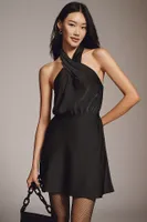 BHLDN Ruby High-Shine Satin Halter Mini Dress