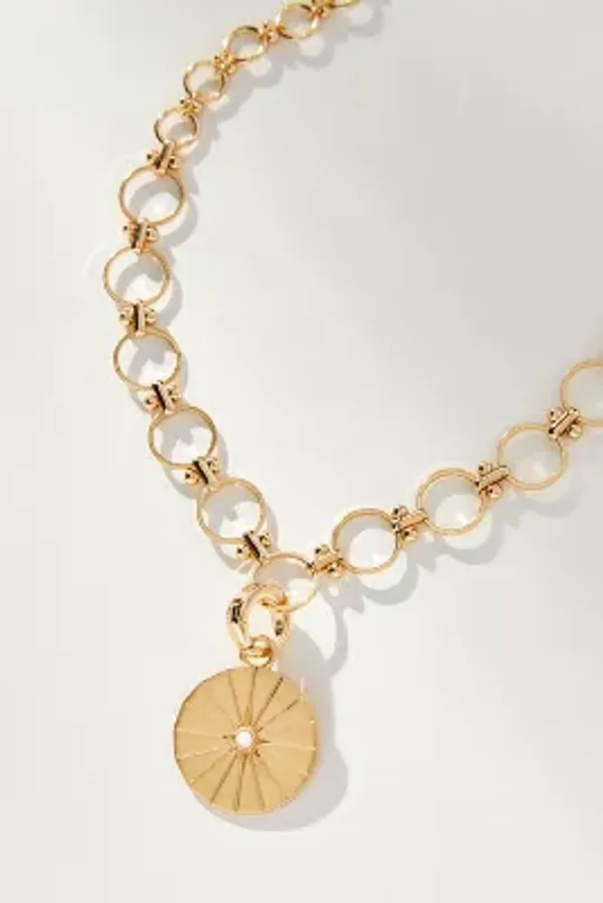 Sunburst Coin Looped Chain Necklace