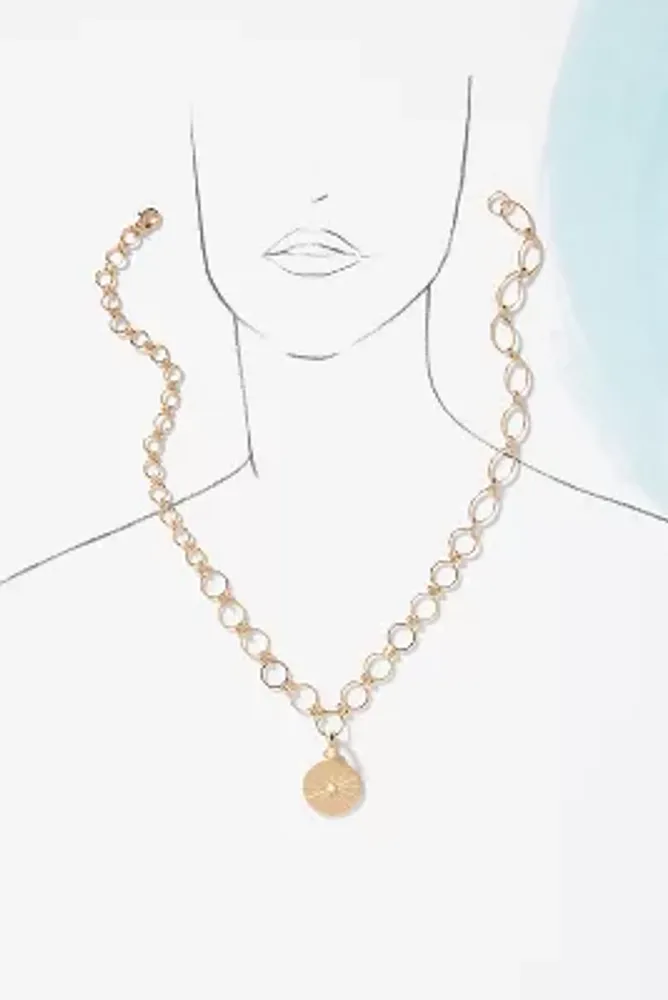 Sunburst Coin Looped Chain Necklace