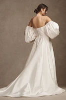 Watters Millie Off-The-Shoulder Removable Puff-Sleeve A-Line Wedding Gown