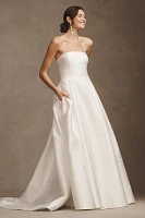 Watters Millie Off-The-Shoulder Removable Puff-Sleeve A-Line Wedding Gown