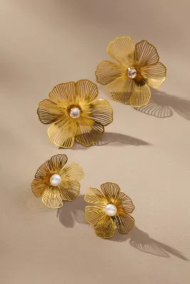Gold Flower Post Earrings, Set of 2