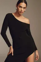 Norma Kamali Long-Sleeve Drop-Shoulder Side-Slit Midi Dress