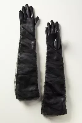 Lamarque Tulle Faux Leather Gloves