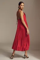 Delfi Collective Gisele Satin Pleated Midi Dress