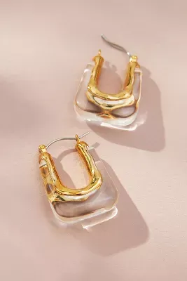 Gold-Rimmed Resin Huggie Earrings
