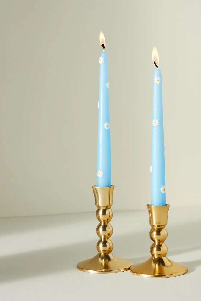 Pressed Daisy Taper Candles, Set of 2