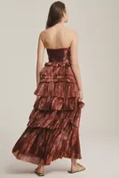 Hutch Nalina Strapless Floral Tiered Tulle Maxi Dress