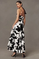 Hutch Guthrie Sleeveless Floral V-Neck Side-Slit Satin Maxi Dress