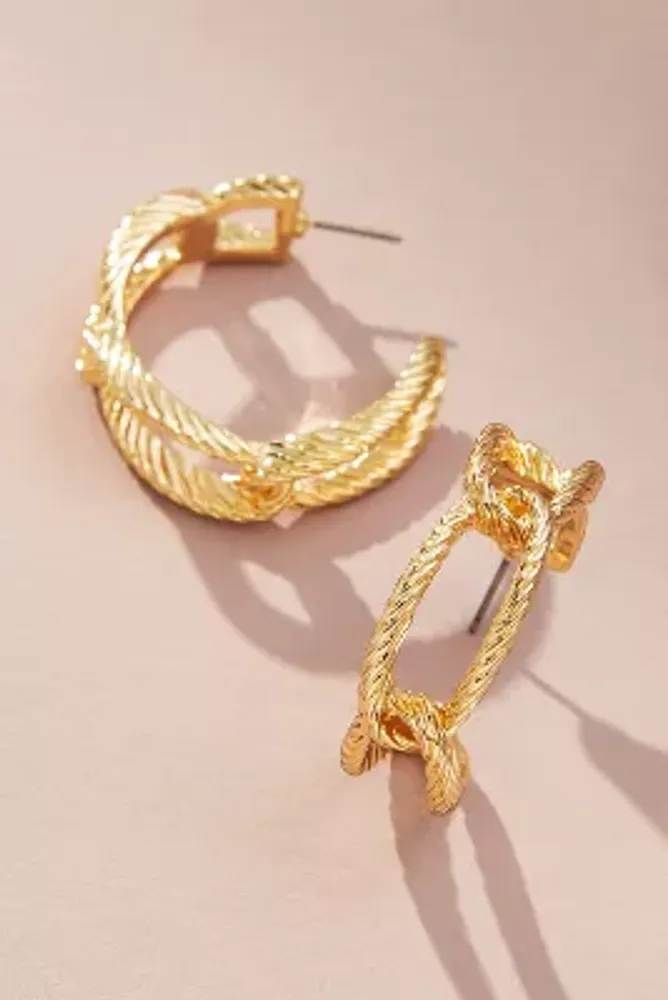 Textured Link Open Hoop Earrings