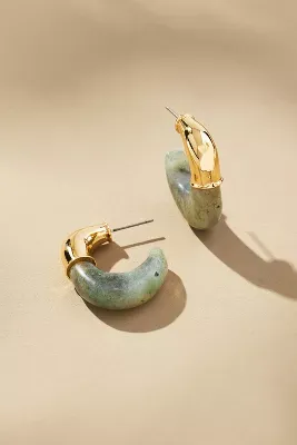 Medium Stone Square Huggie Earrings
