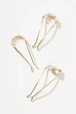 Pearl & Crystal Embellished Hair Pins, Set of 3