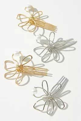 Wire Flower Hair Pins, Set of 4