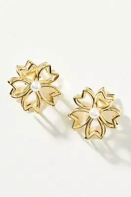 Pearl Flower Metal Hair Claw Clips, Set of 2