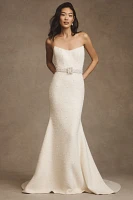 Watters Addie Strapless Tweed Wedding Gown