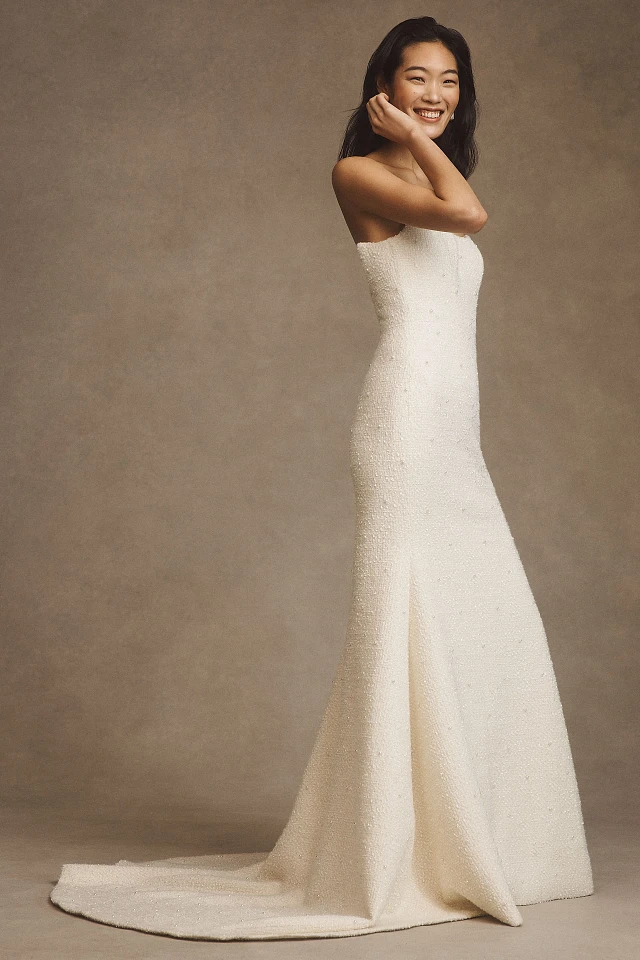a line dress definition White Strapless Lace Applique A Line Wedding Gown main image 1