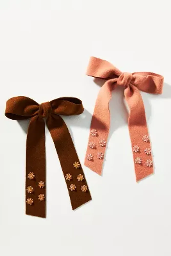 By Anthropologie Embellished Felt Hair Bows, Set of 2