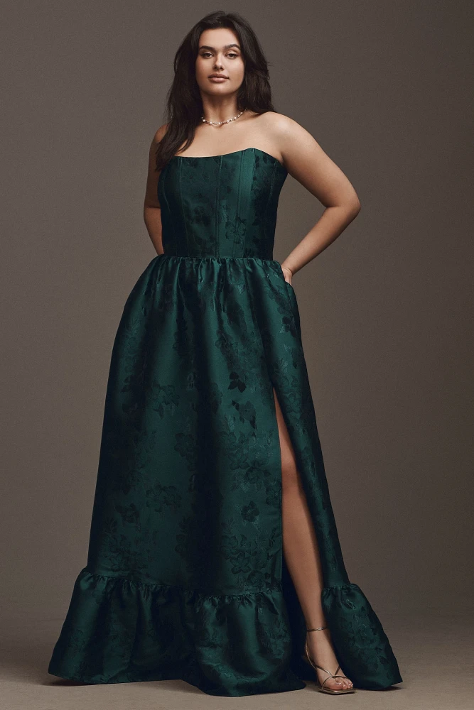 V. Chapman Charlotte Strapless Corset Side-Slit Dress