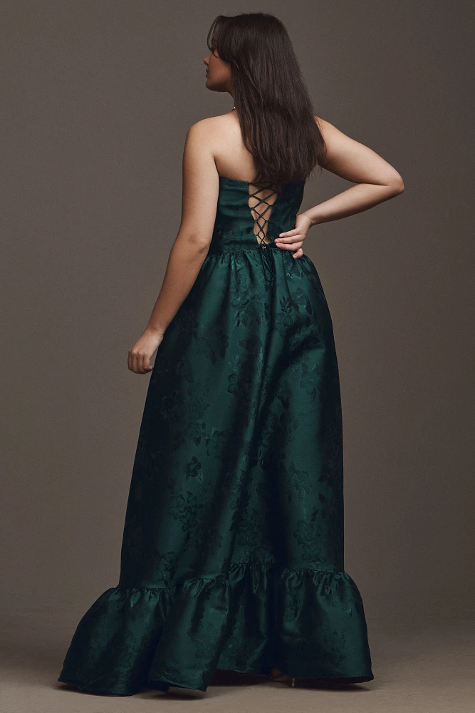 V. Chapman Charlotte Strapless Corset Side-Slit Dress