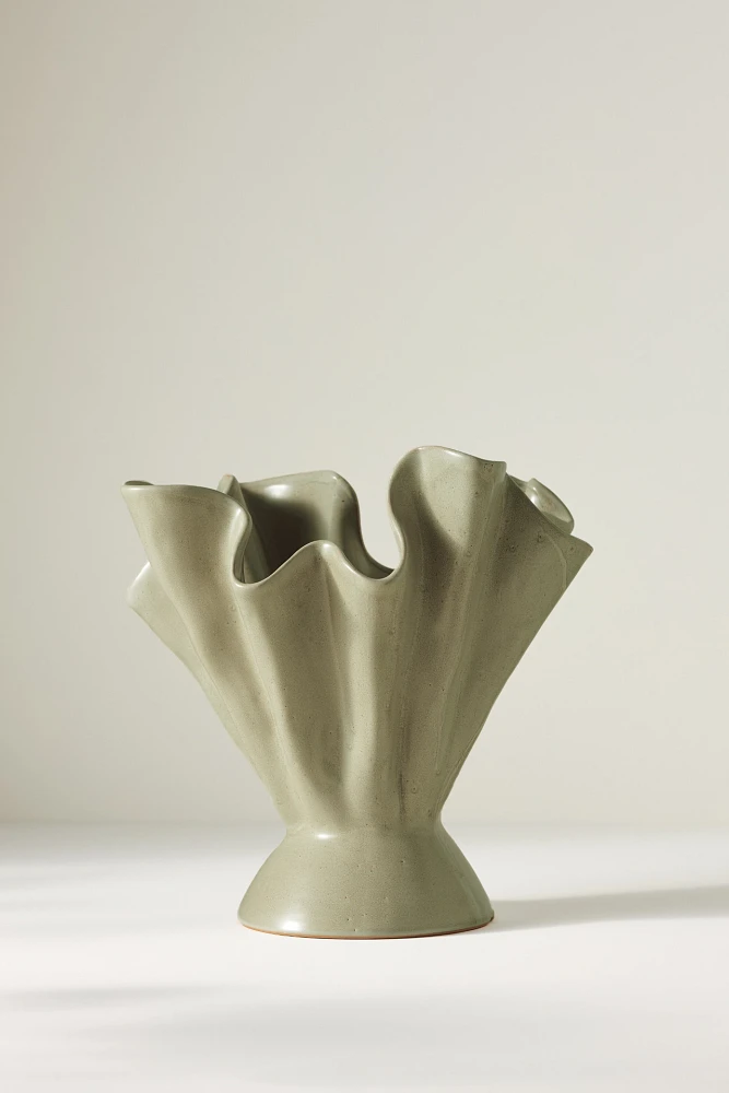 Ruffle Sage Ceramic Vase