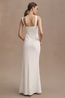 BHLDN Blake Sheer Square-Neck Stretch Crepe Gown