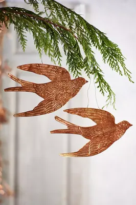 Golden Bird Ornaments, Set of 2