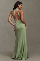 BHLDN Juliana High-Neck Side-Slit Stretch Crepe Maxi Dress