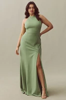 BHLDN Juliana High-Neck Side-Slit Stretch Crepe Maxi Dress