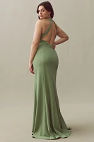 BHLDN Juliana High-Neck Side-Slit Stretch Crepe Maxi Dress