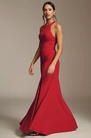 BHLDN Juliana High-Neck Side-Slit Stretch Crepe Maxi Dress