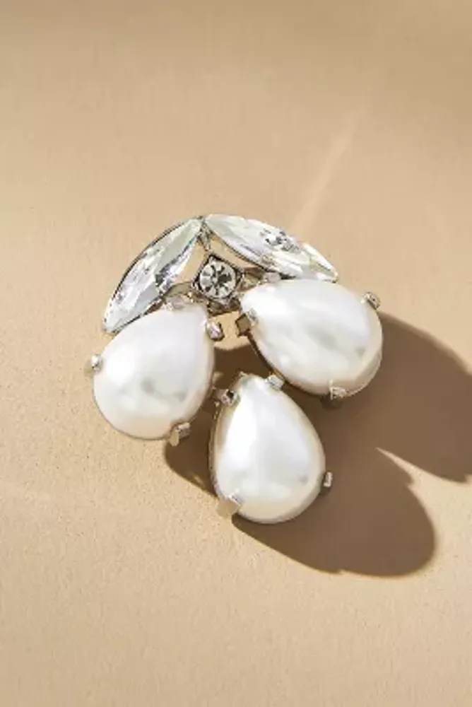 Three-Pearl Crystal Brooch