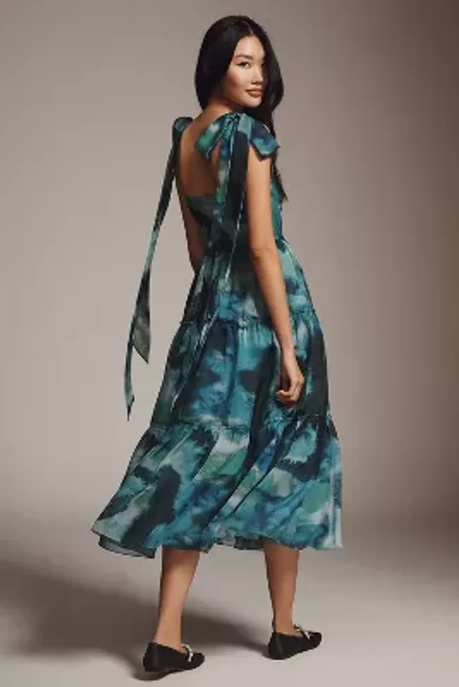 BHLDN Isabella Tiered Square-Neck A-Line Midi Dress