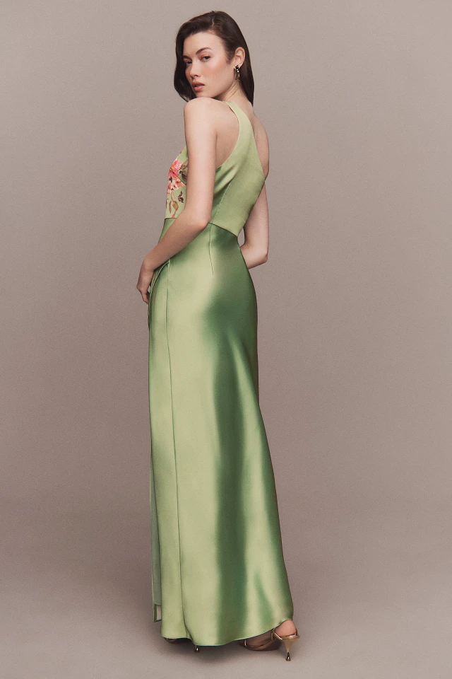 bhldn scottie one shoulder side slit stretch satin maxi dress BHLDN Scottie One-Shoulder Side-Slit Stretch Satin Maxi Dress