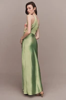 BHLDN Dylan Stretch Satin One-Shoulder Side-Slit Maxi Dress