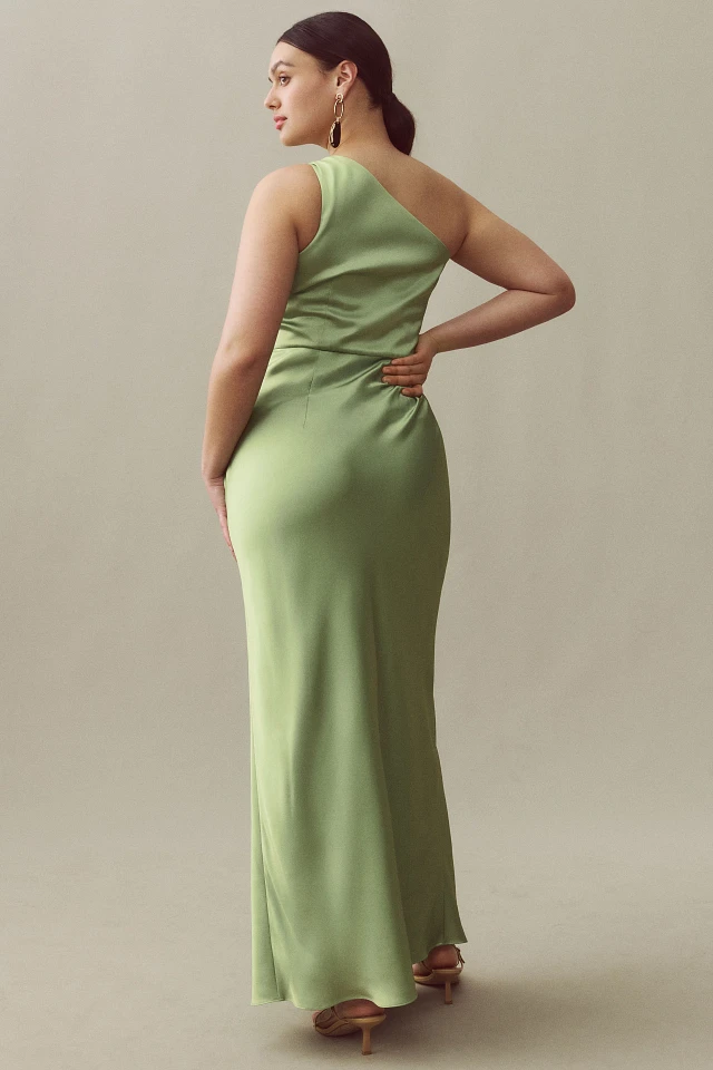 bhldn scottie one-shoulder side-slit stretch satin maxi dress BHLDN Dylan Stretch Satin One-Shoulder Side-Slit Maxi Dress at MarketFair  Shoppes in Princeton, NJ