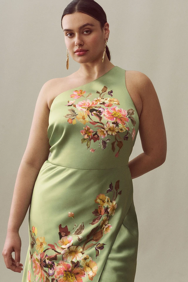 bhldn scottie one-shoulder side-slit stretch satin maxi dress Bhldn One Shoulder Evening Dresses