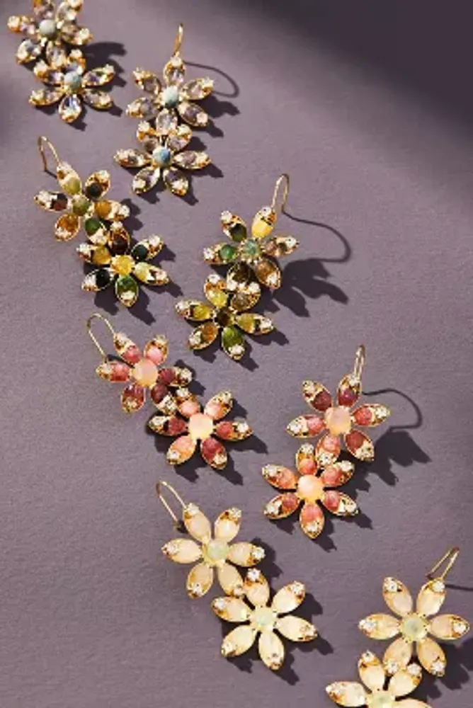 Double Flower Stone Drop Earrings