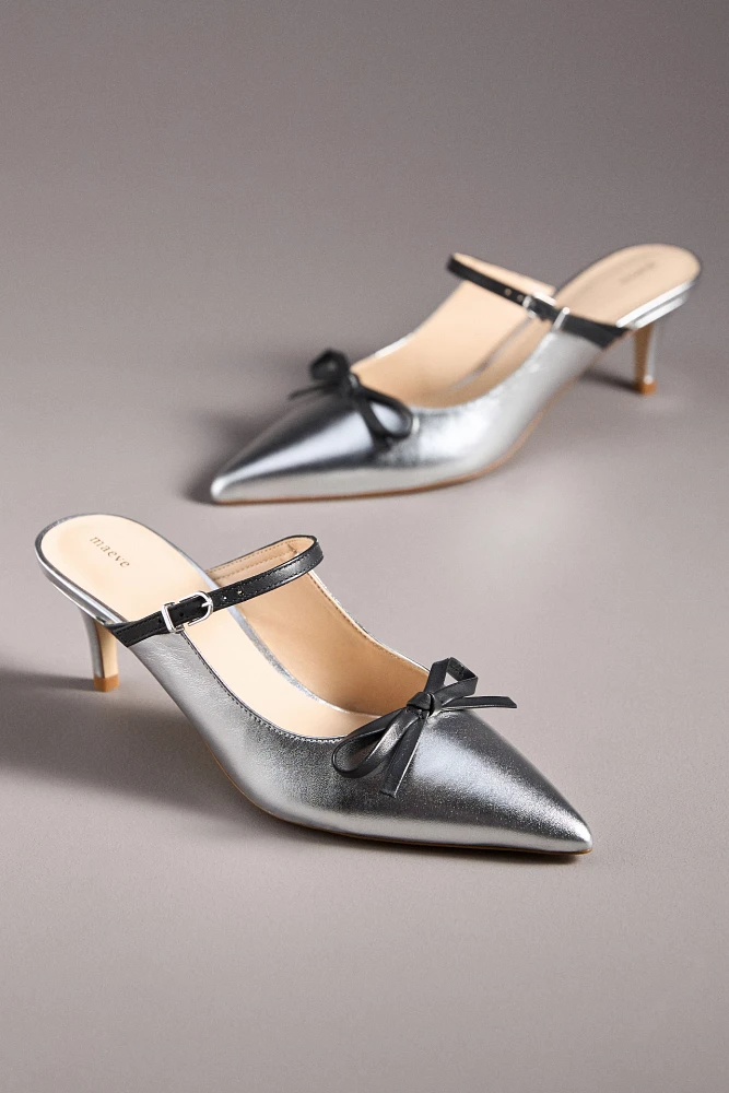 Maeve Bow Kitten-Heel Mules